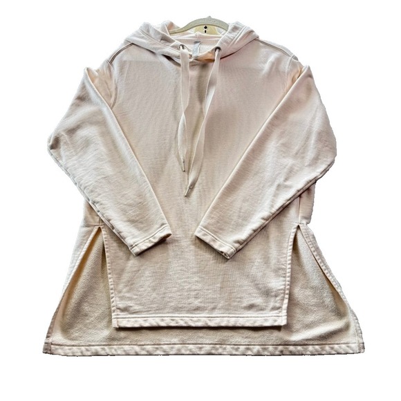 Athleta Tops - Athleta XS Cream Hooded Sweatshirt Tunic Pullover Split Hem 100% Cotton